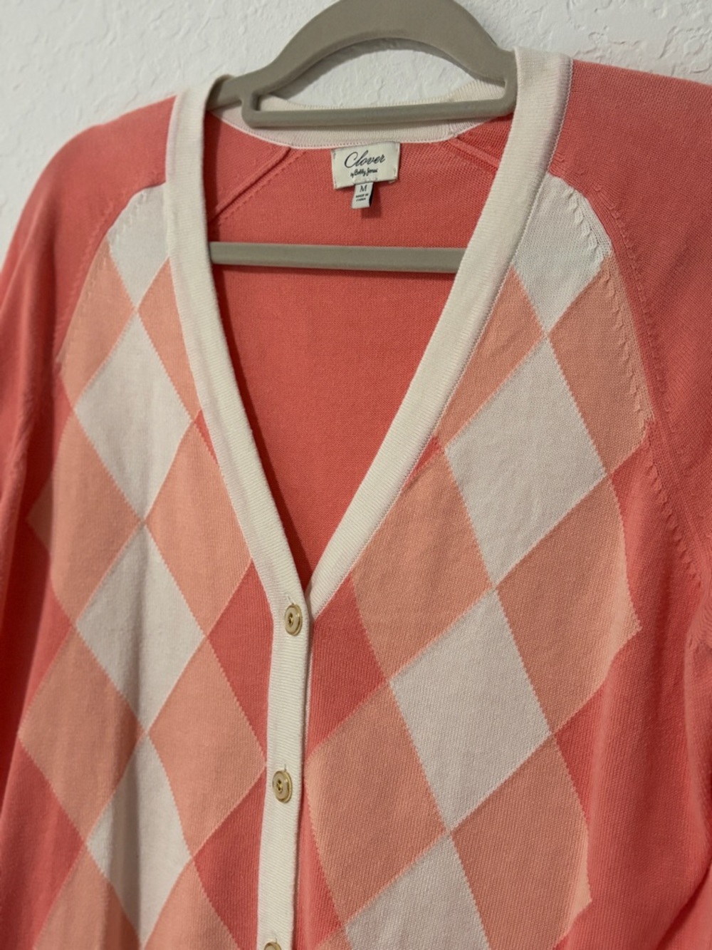 ⛳🌸 Clover by Bobby Jones Pink Argyle Cardigan Size M | Pima Cotton Golf like new